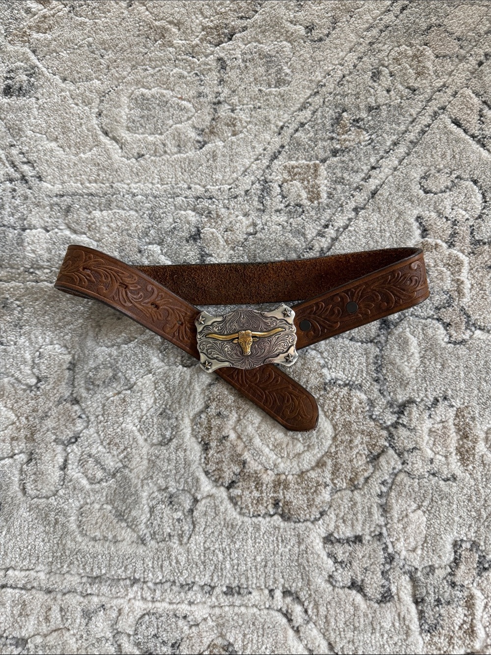 Toddler Brown Leather Western Belt with Decorative Buckle